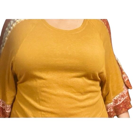 Cropped mustard yellow boho flared 3/4 sleeve autumn fall colors - Picture 12 of 15